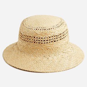 💛 J. Crew Open Weave 100% Raffia Straw Bucket Hat M/L